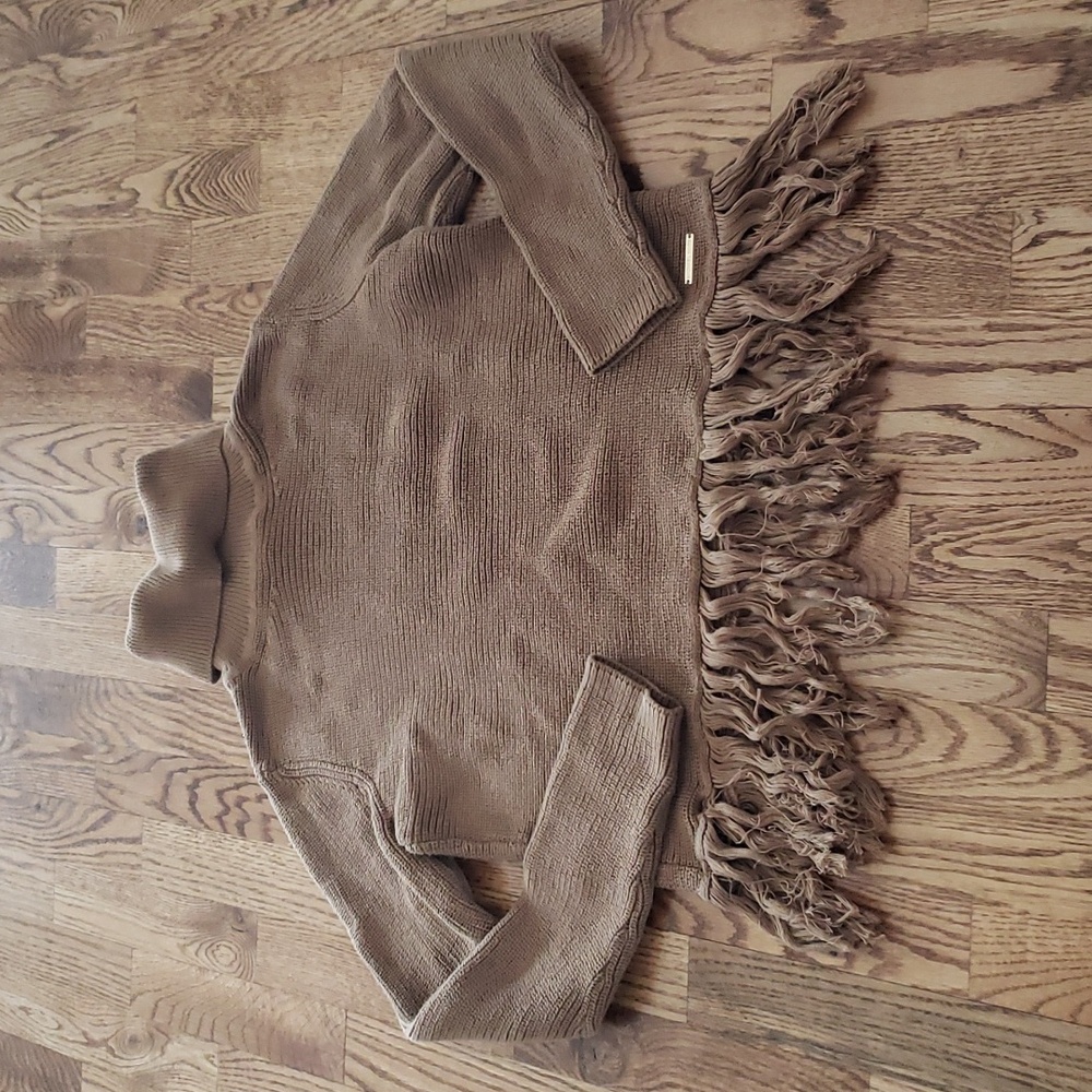 (M) MICHAEL Michael Kors Cozy Knit Turtleneck Fringe Sweater Coastal Cowgirl